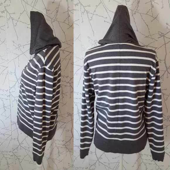 Cabi Gray Striped Modal Blend Pullover Windward Hoodie - Picture 2 of 3